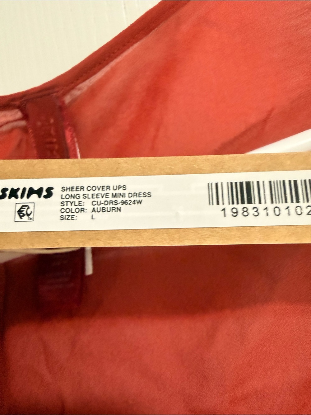 SKIMS Sheer Cover Ups Long Sleeve Mini Dress size Large color Auburn - Picture 4 of 5
